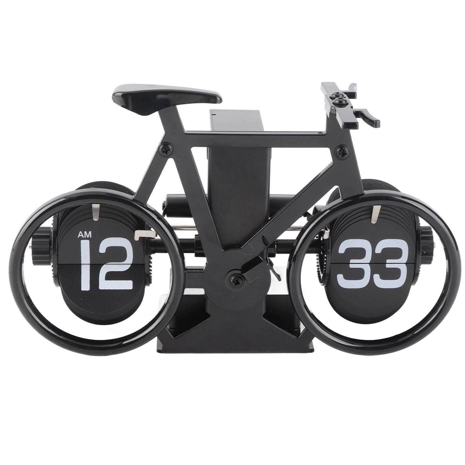 Vintage Flip Desk Clock Bike Shape Retro Mechanical Battery Powered Gear Operated Timer Reminder black