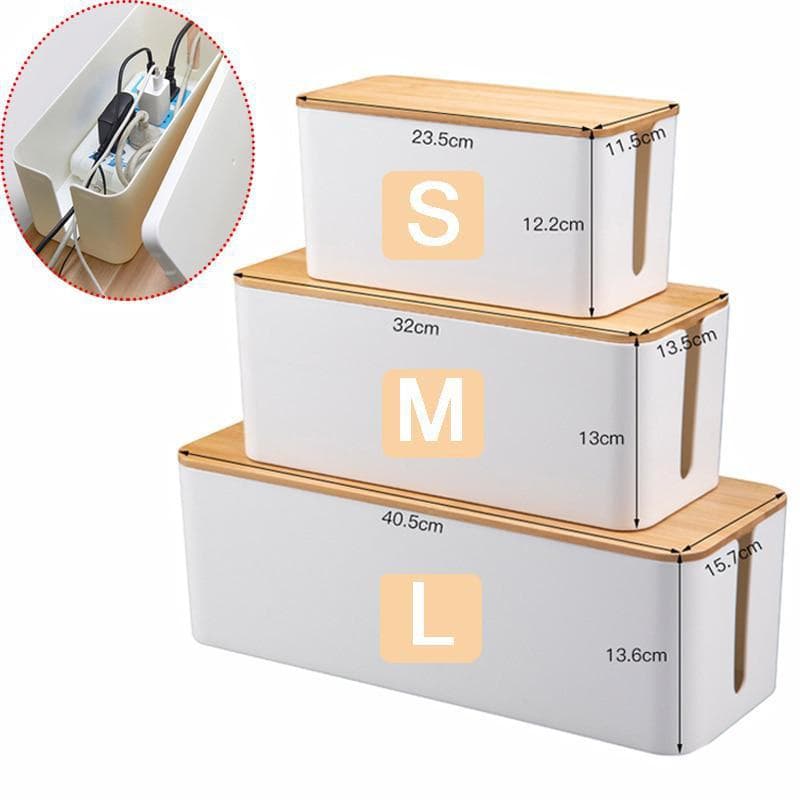 Cable Storage Box Wooden Power Line Wire Management Organizer Anti-Dust Power Strip Case Charger Socket Network Line Storage Bin trumpet black