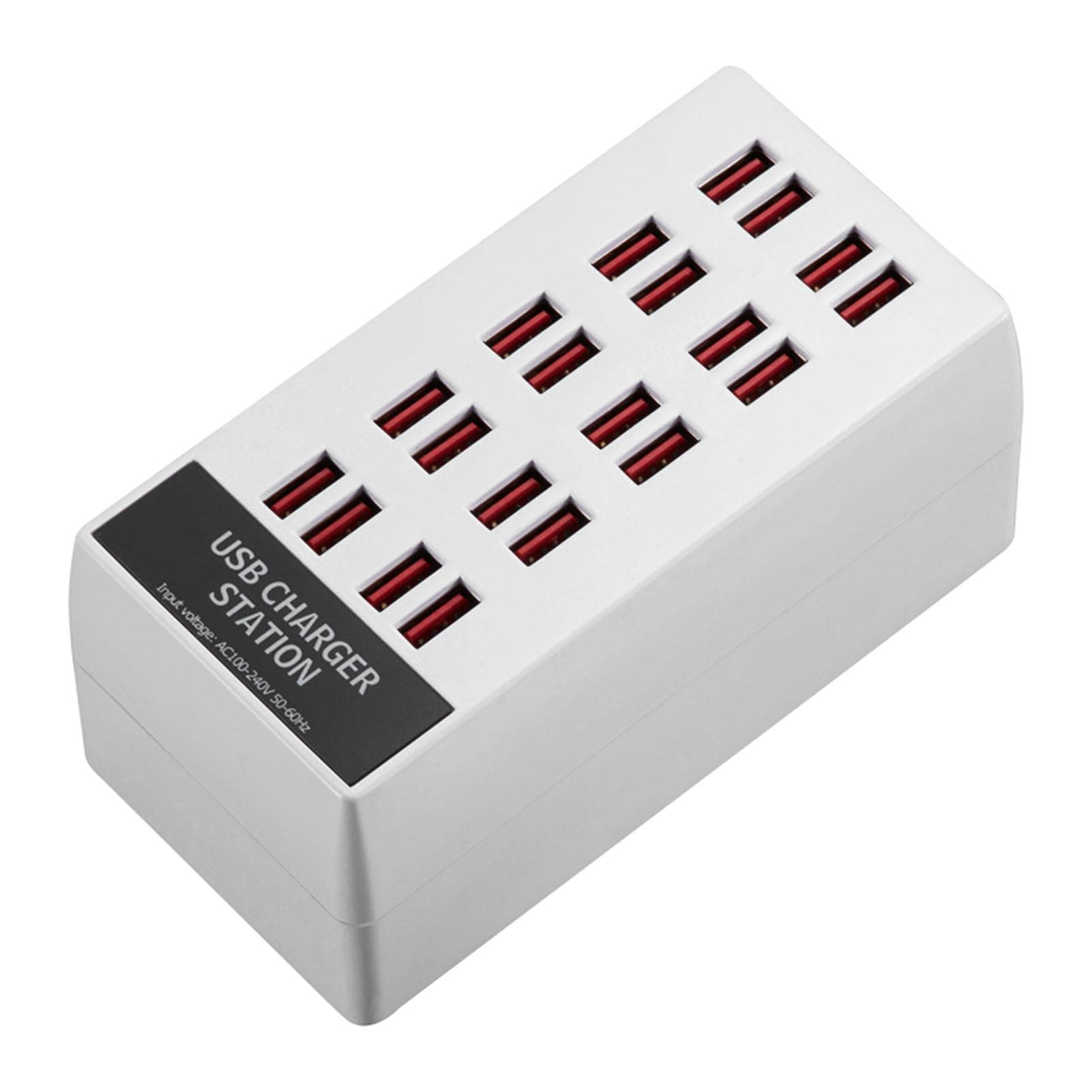 100W USB Charging Station USB Plug Charger 20-port Desktop Charger Compatible with IOS & Android EU Plug white