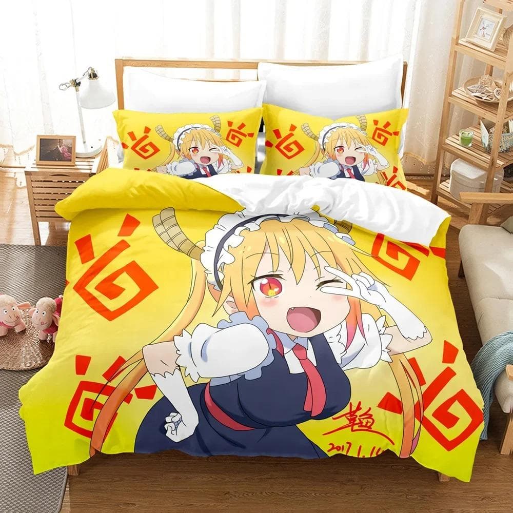 3D Printed Anime Miss Kobayashis Dragon Maid Kanna Bedding Set Boys Girls Twin Queen Size Duvet Cover Pillowcase Bed Kids Adult 135X200cm-2pcs