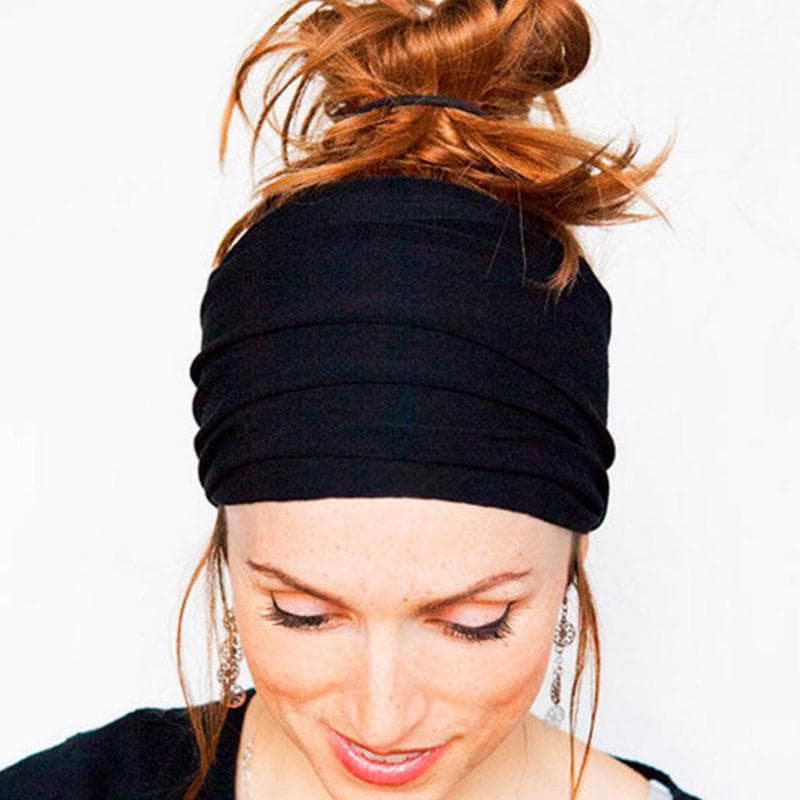 Soft Women Elastic Stretch Running Wide Hairband Head Wrap Yoga Headband Turban LYD black