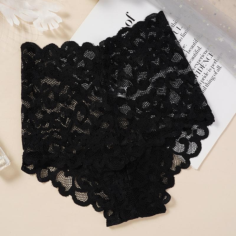 Women's High Waist Lace Briefs Sexy Tummy Control Women's Underpants L black