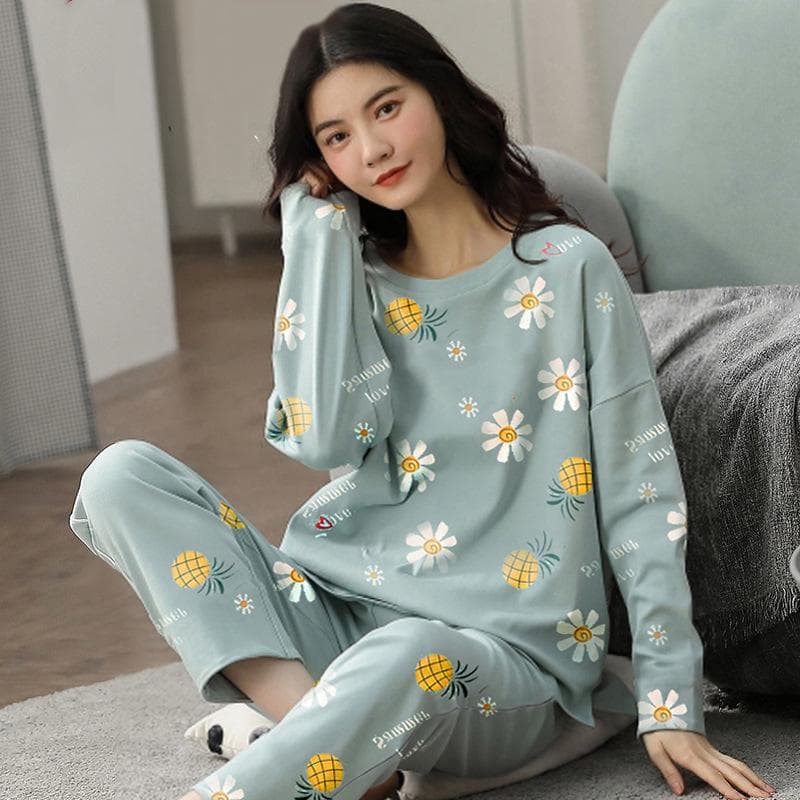 Plus Size Womens Fashion Girls Pajamas Long Sleeve Tops Pants Set Sleepwear Bamboo Print Fresh Family Pajamas Set XXL