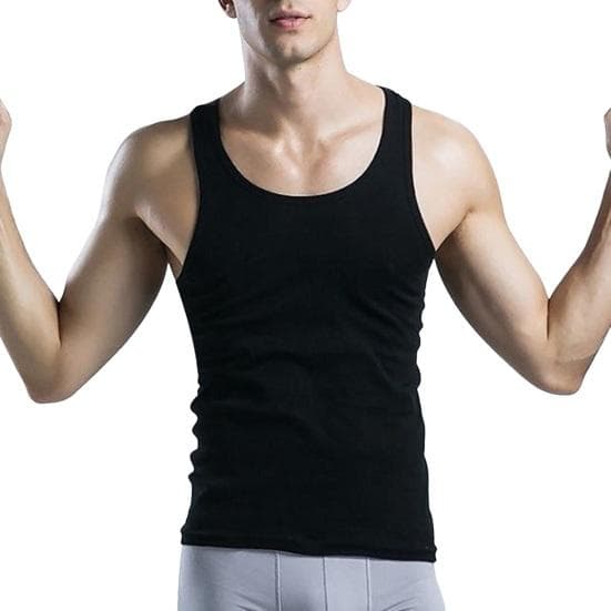 Men Sport Vest O-Neck Sleeveless Fitness Vest Slim Fit Solid Color Tank Top Stretchy 2XL black