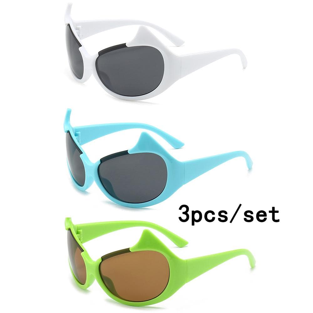 3Pcs Round Sunglasses Set for Women Men Cat Eye Circular Sun Glasses Oval Eyewear Oculos De Sol Unisex Fashion MULTI