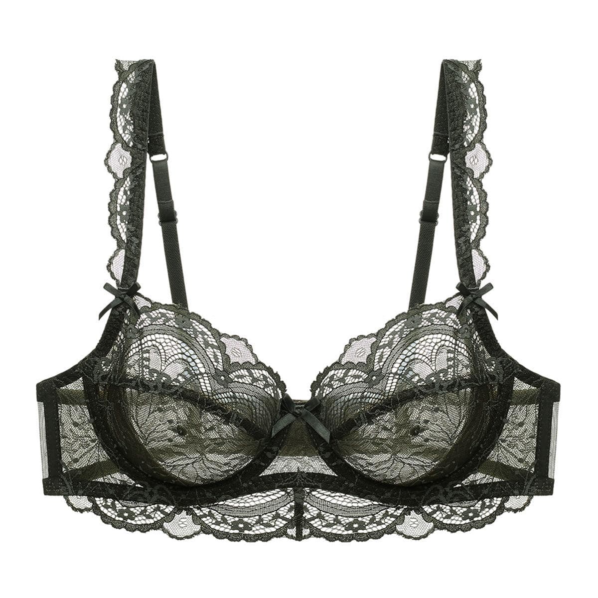 A B C D E Cup Bra Women's Sexy Lingerie Women's Underwear Ultra-thin No Sponge Bra Anti-sag Lace Bra 70A green