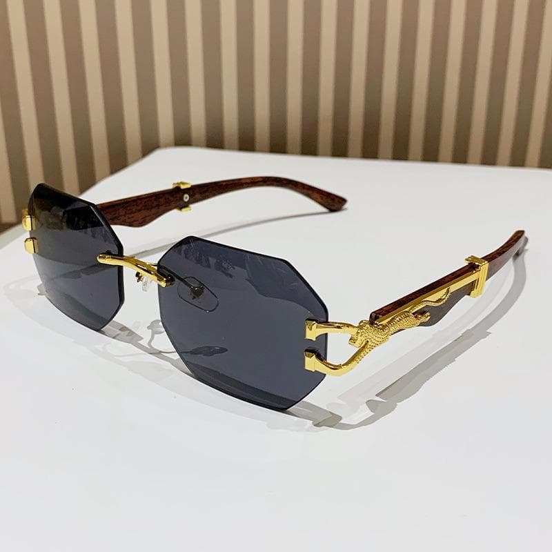New Wood Grain Leopard Leg Sunglasses Men European American Style Driving Box Decorative UV Protection