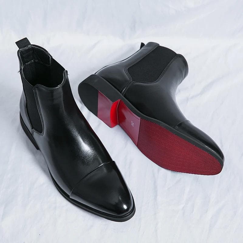 New Red Sole Chelsea Boots for Men Black Square Toe Business Handmade Men Short Boots Botas De Hombre Men Boots 42 black