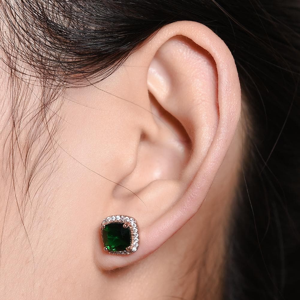 Rose Silver Gold Color Princess Cut Multicolor Birthstone Stud Earrings Zircon Earrings Jewelry green