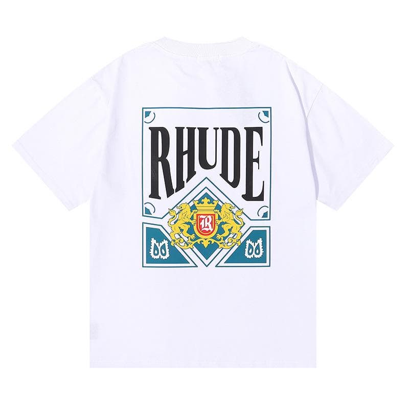 RHUDE Unisex Trendy Poker Card Print Loose Short-Sleeve T-Shirt Large white