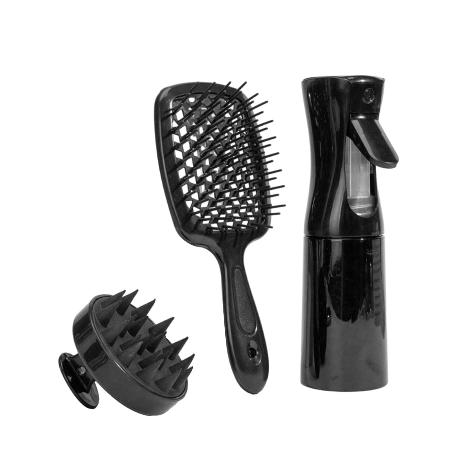 Shampoo Brush Scalp Massage + Spray Bottle Dispenser + Skeleton Comb Styling Smoothing Comb