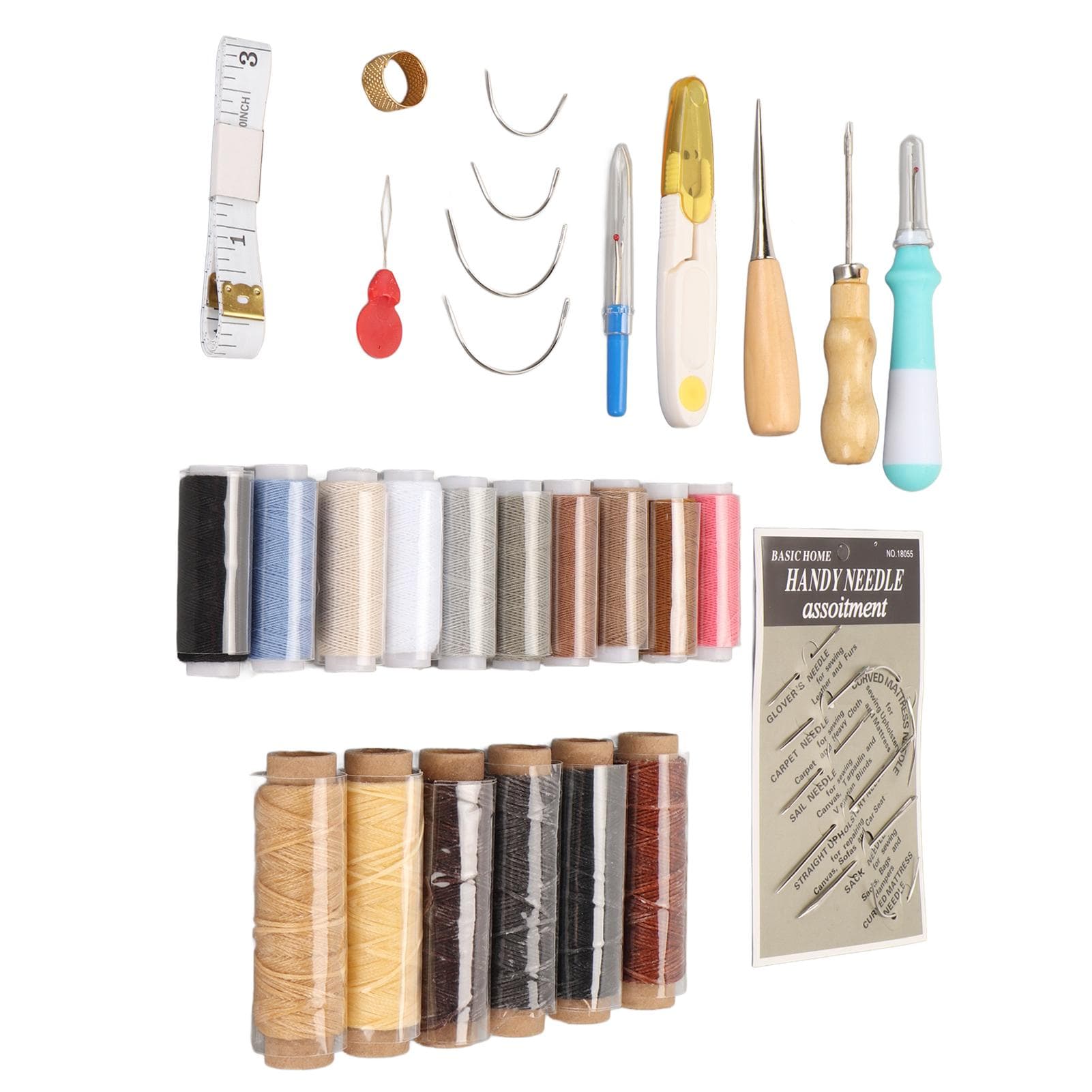 Leather Sewing Kit 16 Colors Waxed Thread Large Eye Stitching Needles Awl Sewing Thimble Leather