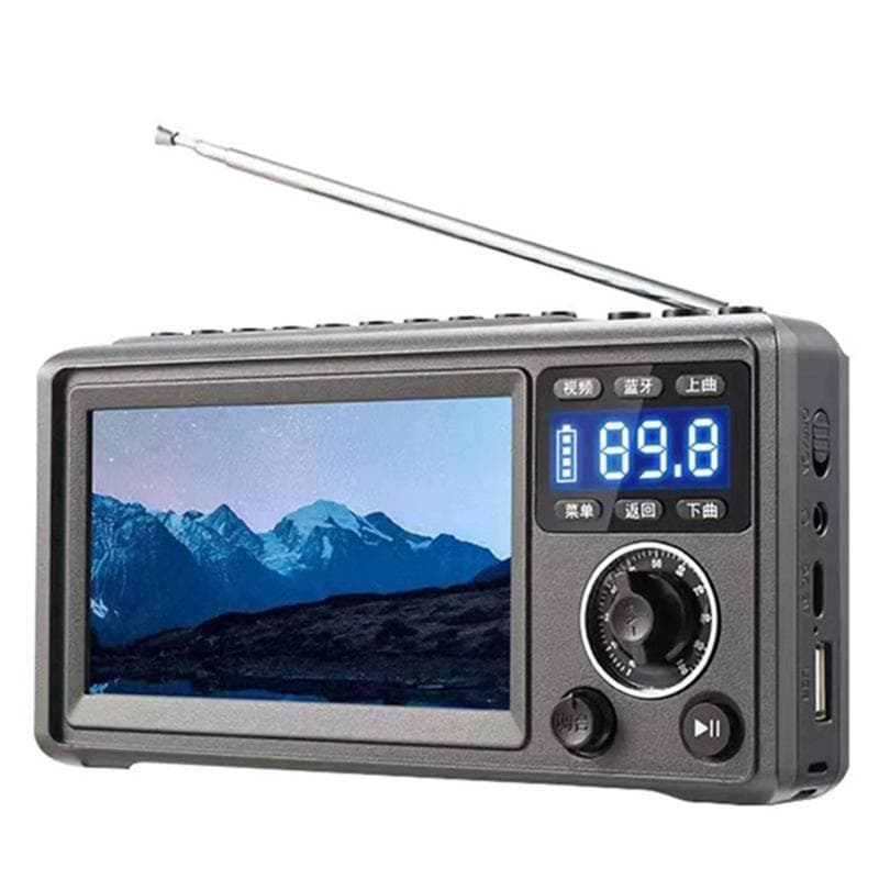 4.3 Inch HD Portable Video Machine Bluetooth Speaker SW MW FM Radio Audio TF Card U Disk Player MP3 Sound USB MP4 AUX Clock black