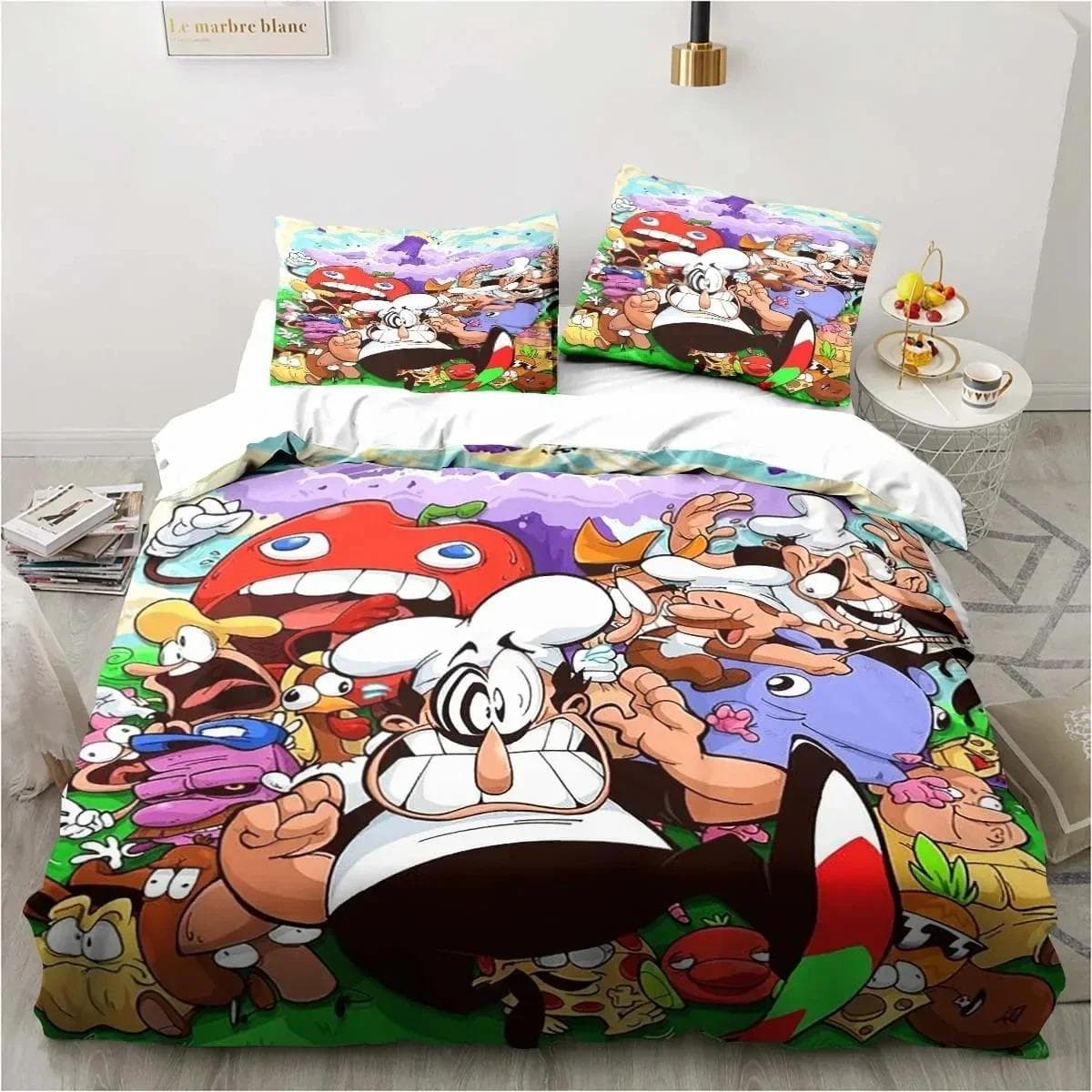 Pizza Tower Classic Pixel Style Game Bedding Set Duvet Cover Bed Set Quilt Cover Pillowcase Comforter king Queen Size Boys Adult EU Double 200x200cm