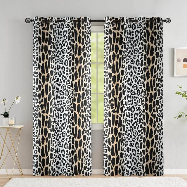 Animal Leopard Print Curtains Wild Animals Blackout Window Curtain Drapes Bedroom Kitchen Home Decor High Shading (70 %-90 %) W53.5 X H114cm X 2