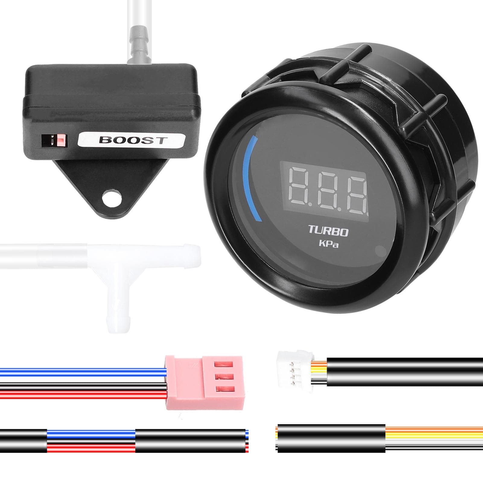 52mm Turbo Boost Gauge Car Digital Meter LED Display 1.0-2.0kPa with Sensor Alarm Function for Car black