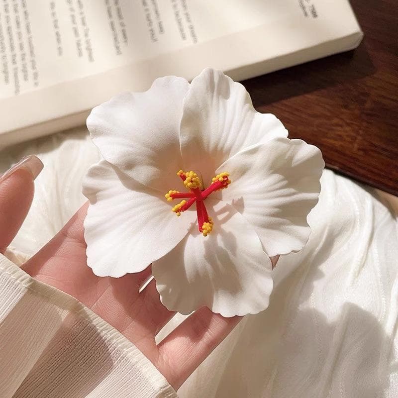 2/4/6 pcs Hawaiian Flower Hair Clips for Women Artificial Floral Hibiscus Lily Barrettes Hairpin Accessories Vacation Beach Gift white