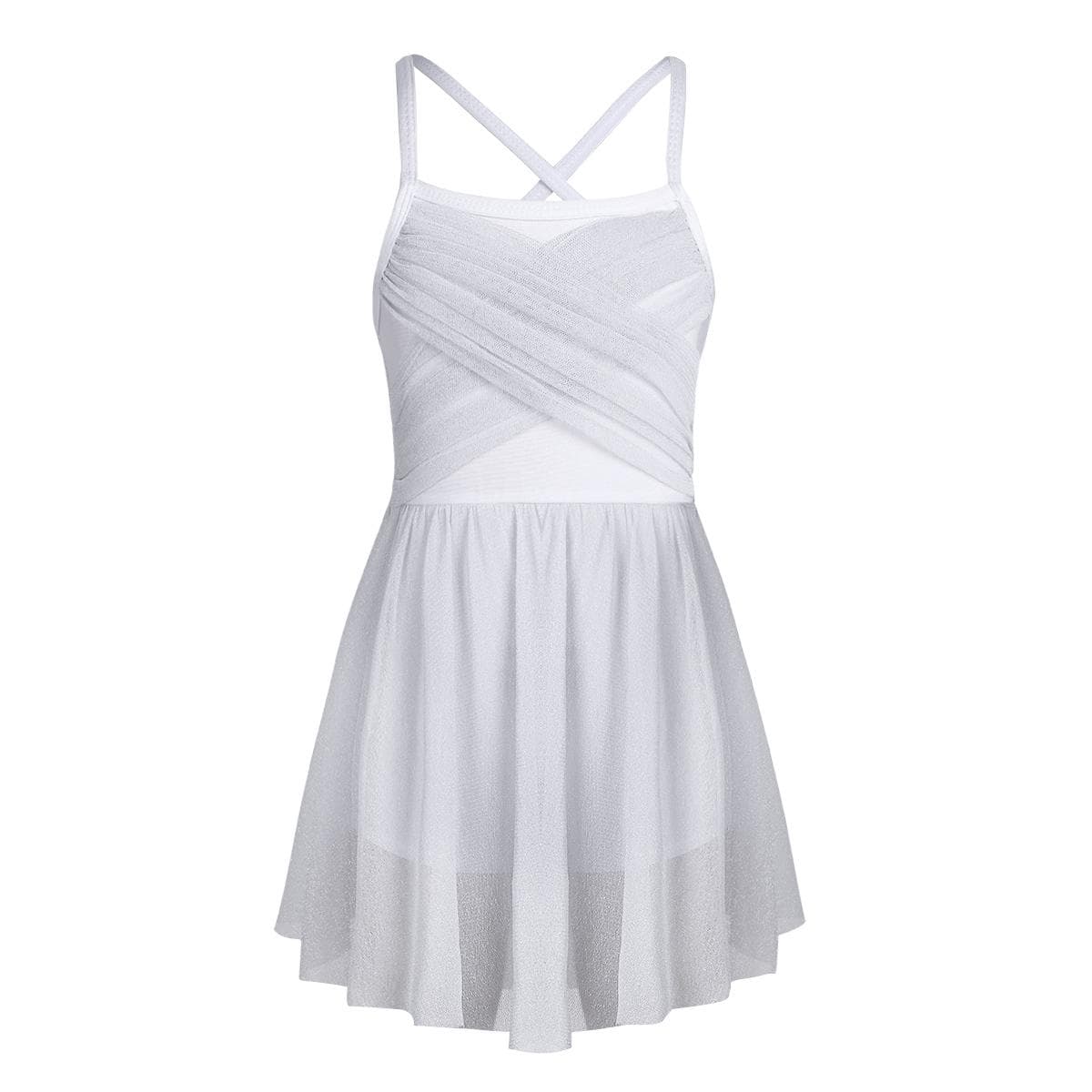 Kids Girls' Criss Cross Spaghetti Straps Ballet Latin Contemporary Dance Glittery Lyrical Dress 14-16 Years white