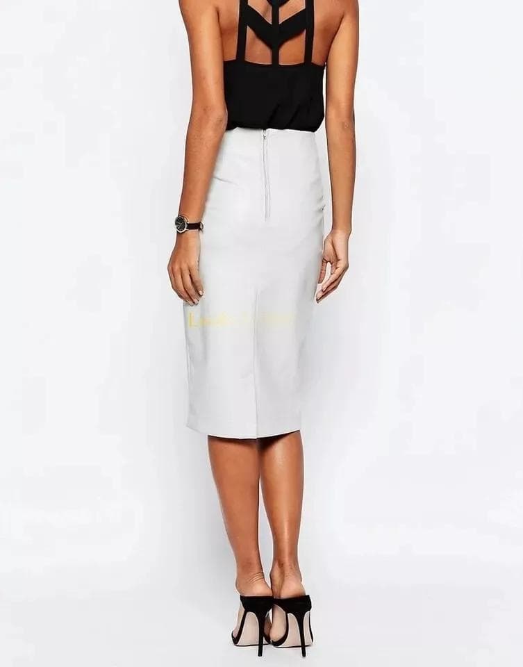 Elegant WHITE Skirt Genuine Lambskin Leather Stylish Skirt Handmade Casual Party M white
