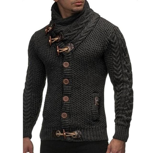 Mens 2019 Buckle Sweater Cardigan Winter Warm Thick Hedging Turtleneck Knitting Jumper Sweaters XXXL dark gray
