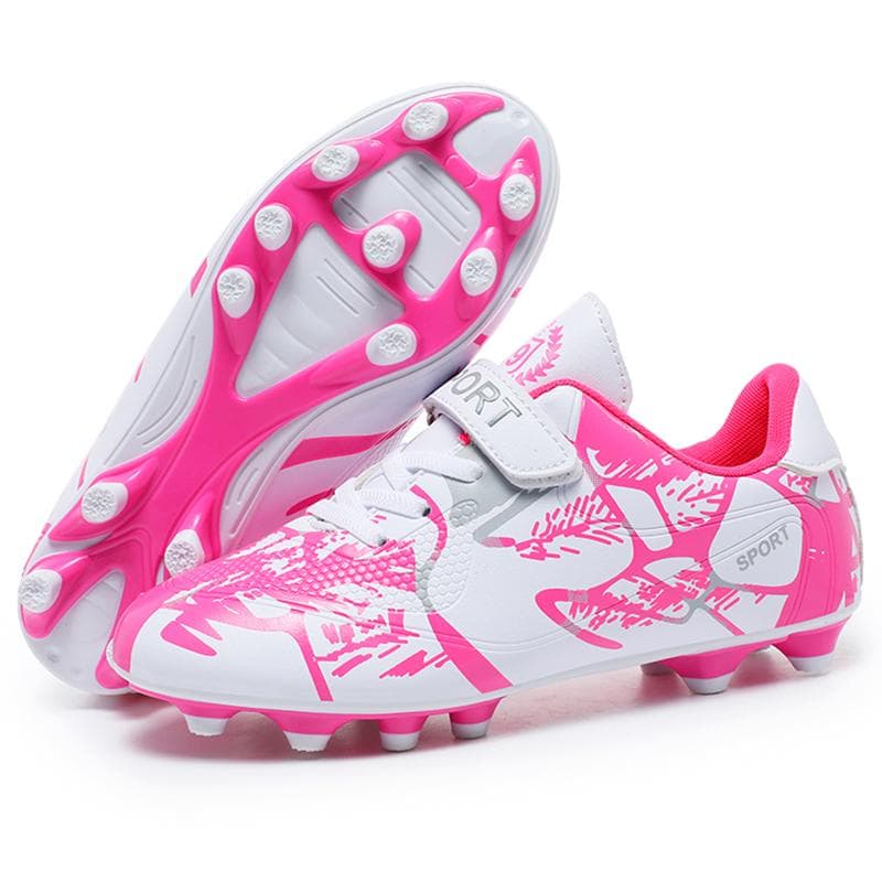 Children's Football Boots PVC Anti -skid Long Nail TF Magic Sticker with Boys Game Football Boots 30 pink/white