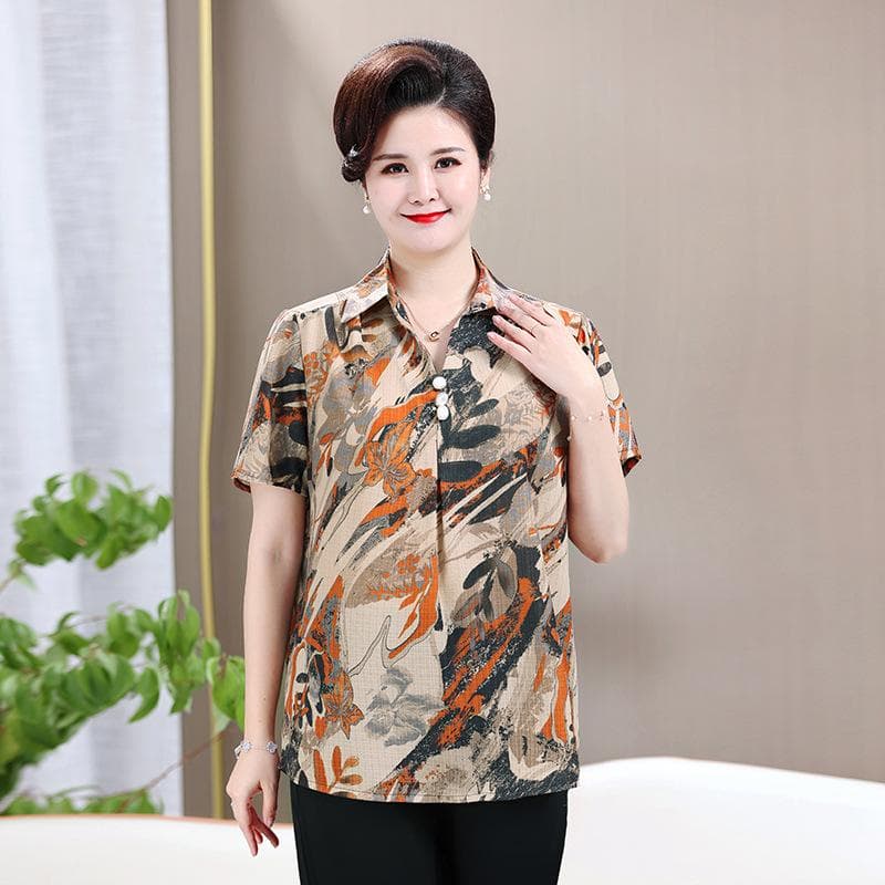 Elderly Mother Short Sleeved Shirt Summer Women's Shirts Middle-aged Women Suit Plus Size 2XL
