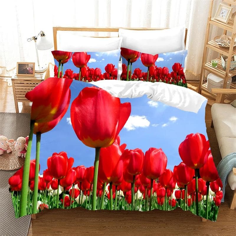 Flower Tulip Elegant Floral 3d Duvet Cover for Women Gifts Luxury Mother's Day Warm Gifts for Bedroom Decoration Queen King Size 245x210cm 3pcs