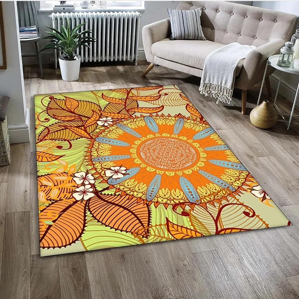 Bohemia Flower Mandala Pattern Carpet Living Room Decor Floor Mat Non-slip Water Absorbent Home Kitchen Bathroom Area Foot Rug 120x160cm