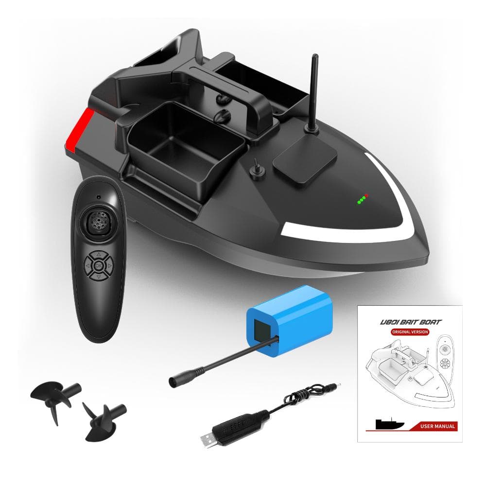 Fishing Bait Boat 500m Remote Control Bait Boat Dual Motor Fish Finder 2KG Loading Support 12000mAh-T black