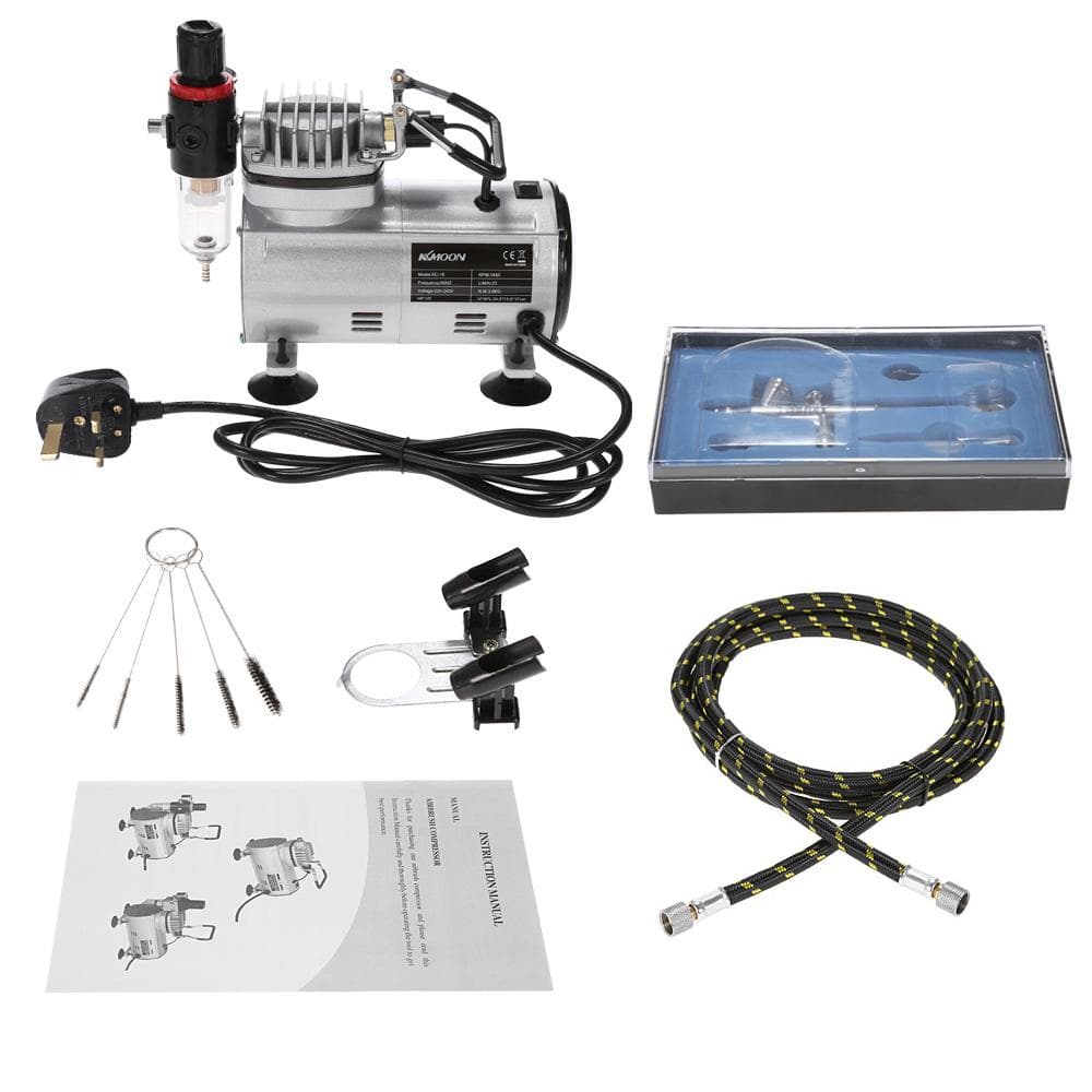 KKmoon Professional Airbrush Kit With Air Compressor Hobby Air Brush Set Nail Art Paint Sprayer UK Plug multicolour