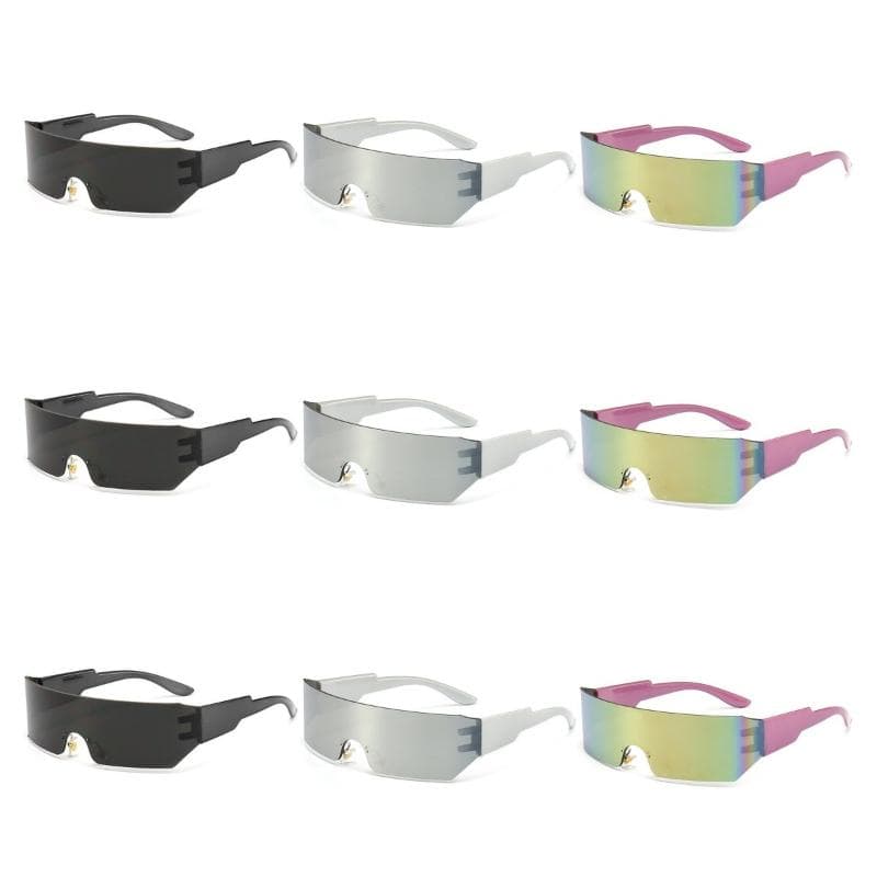 9PCS Cycling Punk One Piece Sunglasses Women Mirrored Y2K Sun Glasses Men 2000S Wrap Around Eyewear Fashion
