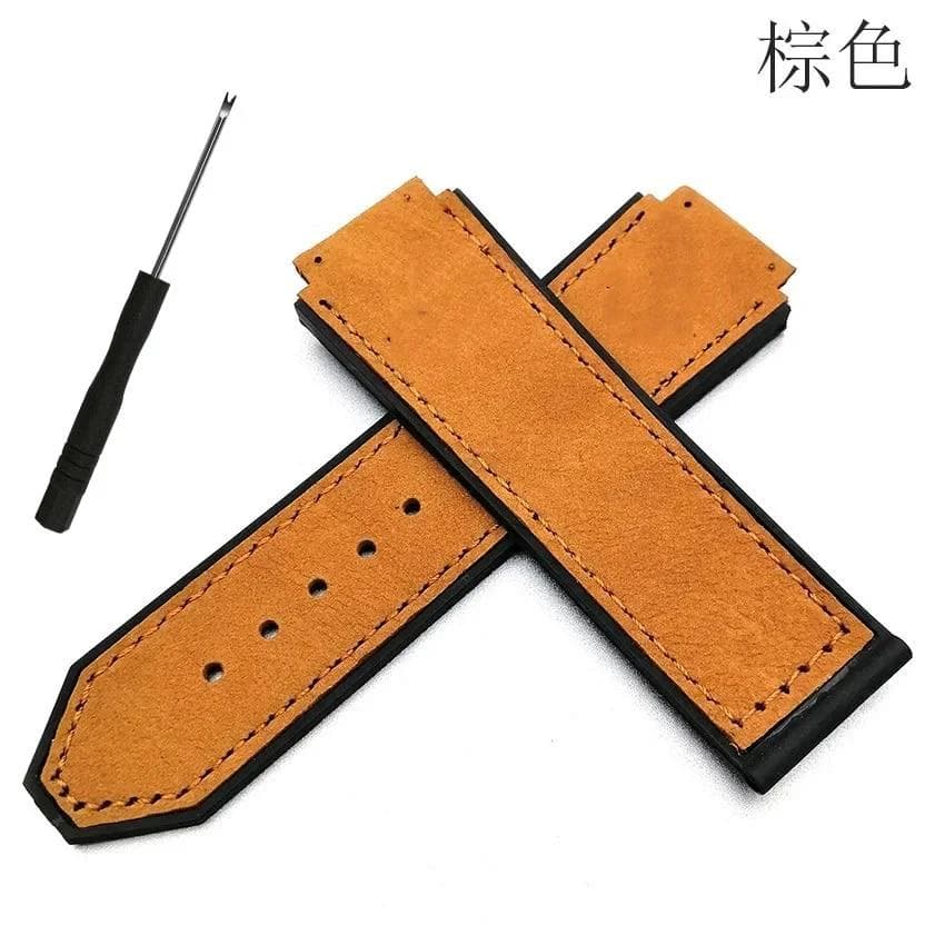 Replace Bands for Hublot Big Bang Classic Fusion 25mm*19mm Buckle 22mm Frosted Leather Watchband Back Rubber Watch Strap brown 23-16-20mm