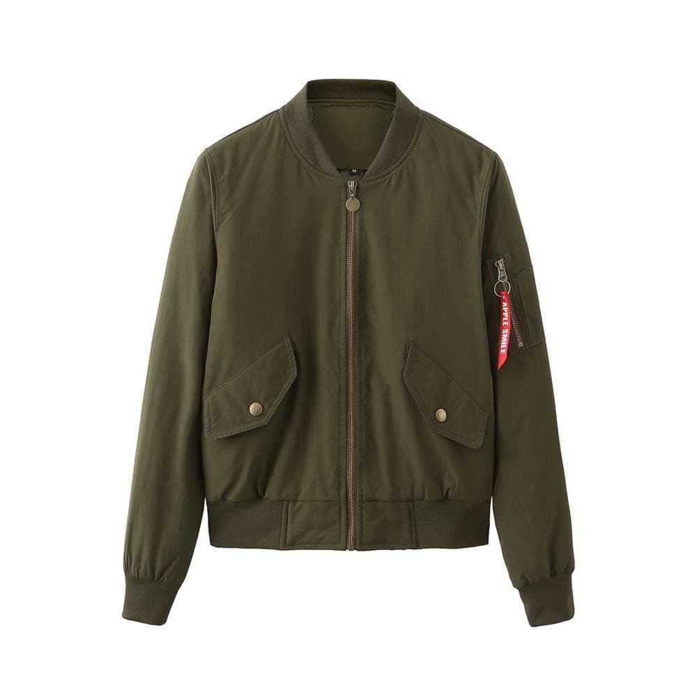 Women's Bomber Jacket, Baseball Jacket, Spring and Autumn Flight Suit, Long-sleeved Cotton Jacket, Women's 2XL green