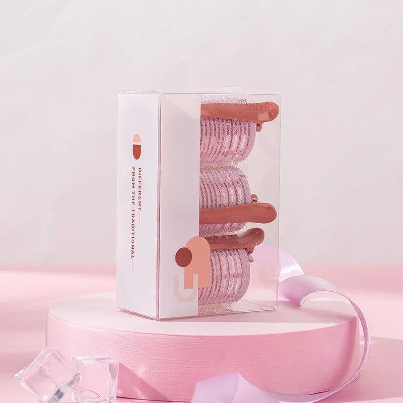 3pcs Self-Grip Hair Rollers Heatless Hair Curlers No Heat Hair Bangs Volume Self-adhesive Hook & Loop DIY Styling Tools pink