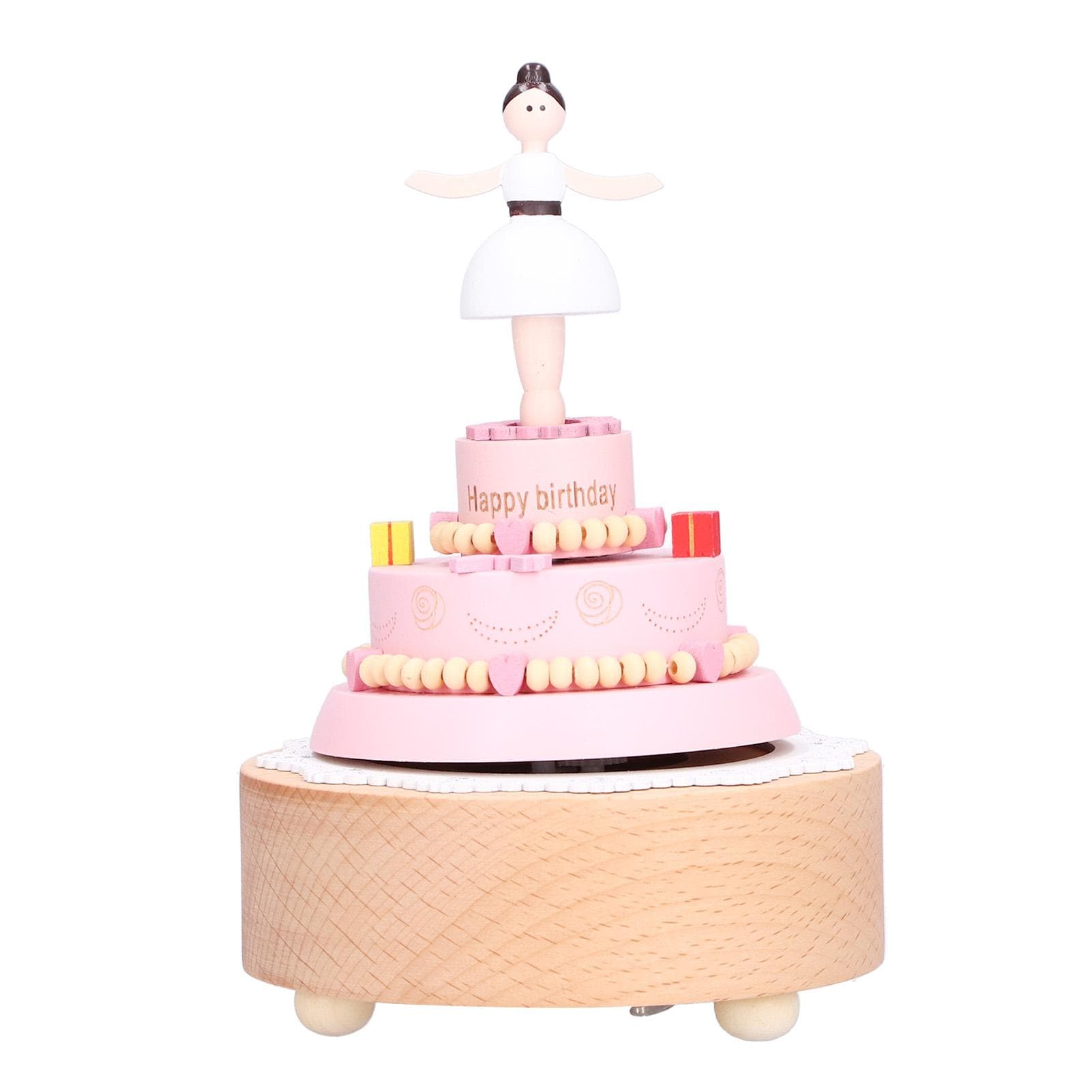 Wooden Music Box Girl Figure Birthday Cake Music Box Wooden Craft Decorations Birthday Holiday Gift
