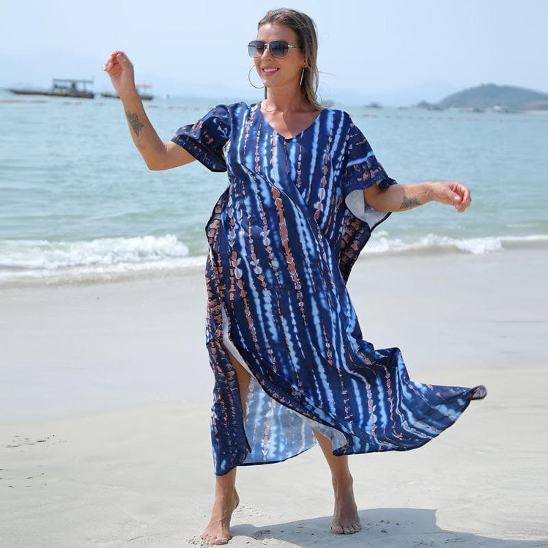Plus Size Women's Print Beach Quick Drying Holiday Beach Skirt Bikini Sunblock Blouse One Size
