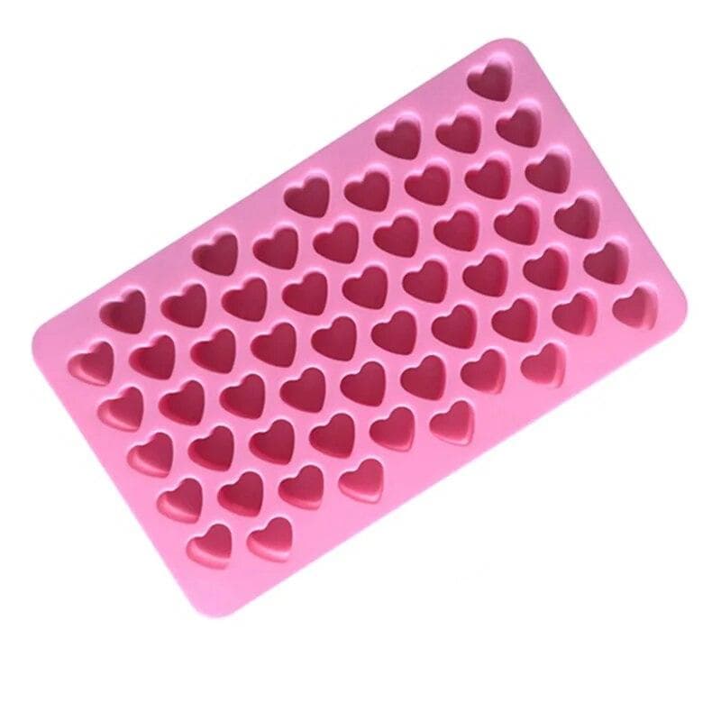 55 Compartment Heart Shape Silicone Candle Mold DIY Small Love Cake Chocolate Baking Mould Ice Tray Kitchen Supplies pink