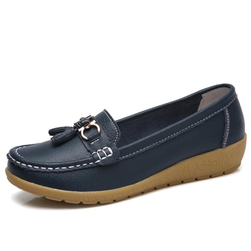 Loafers for Women Leather Flat Shoes Casual Shoes Mom Shoes Women's Single Shoes 40 dark blue
