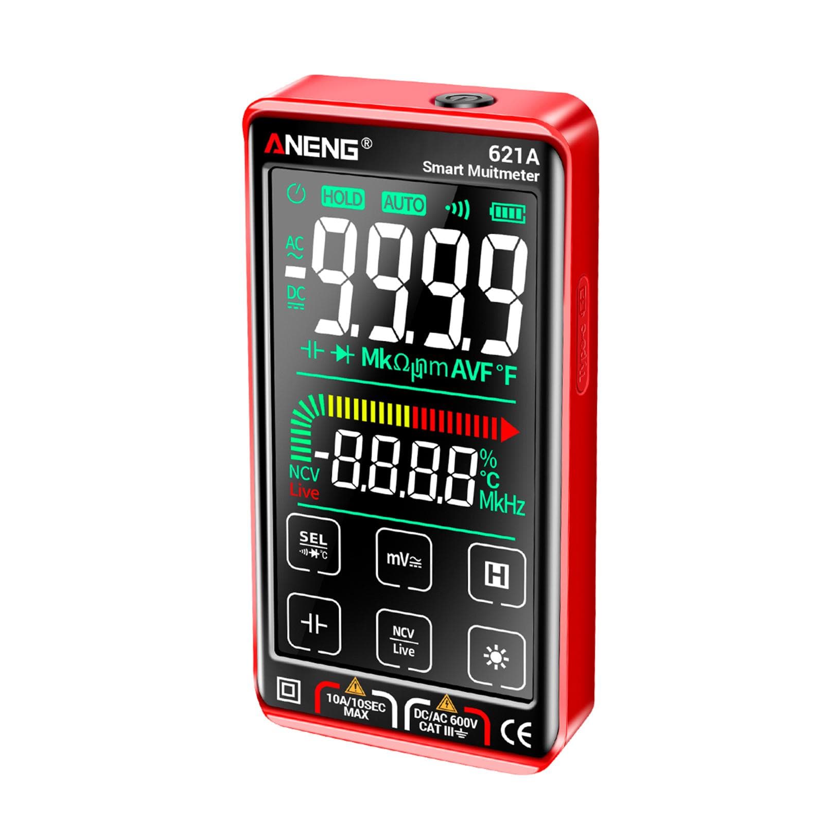 ANENG 621A Touch Screen Intelligent Digital Multimeter 9999 Counts Auto Range Rechargeable Portable red