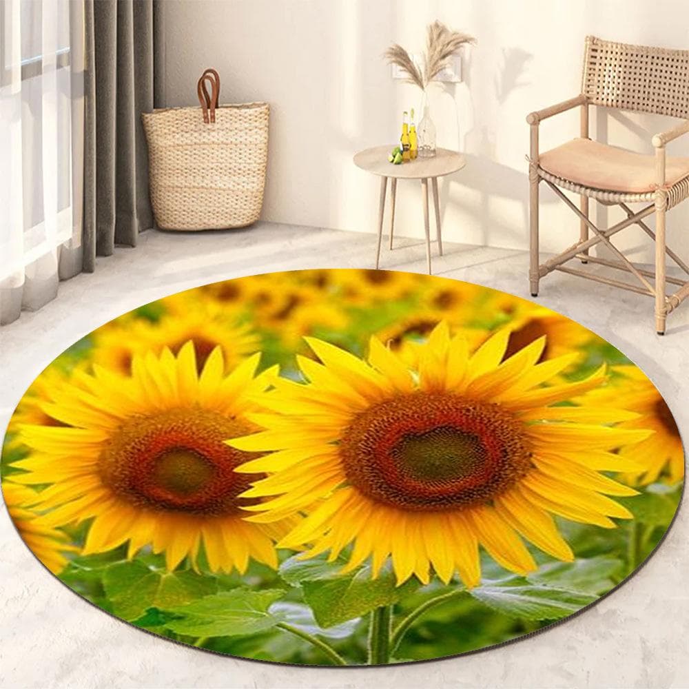 Sunflower Round Rug Living Room Bedroom Modern Floral Rug Floor Mat Chair Home Decoration diameter 120cm