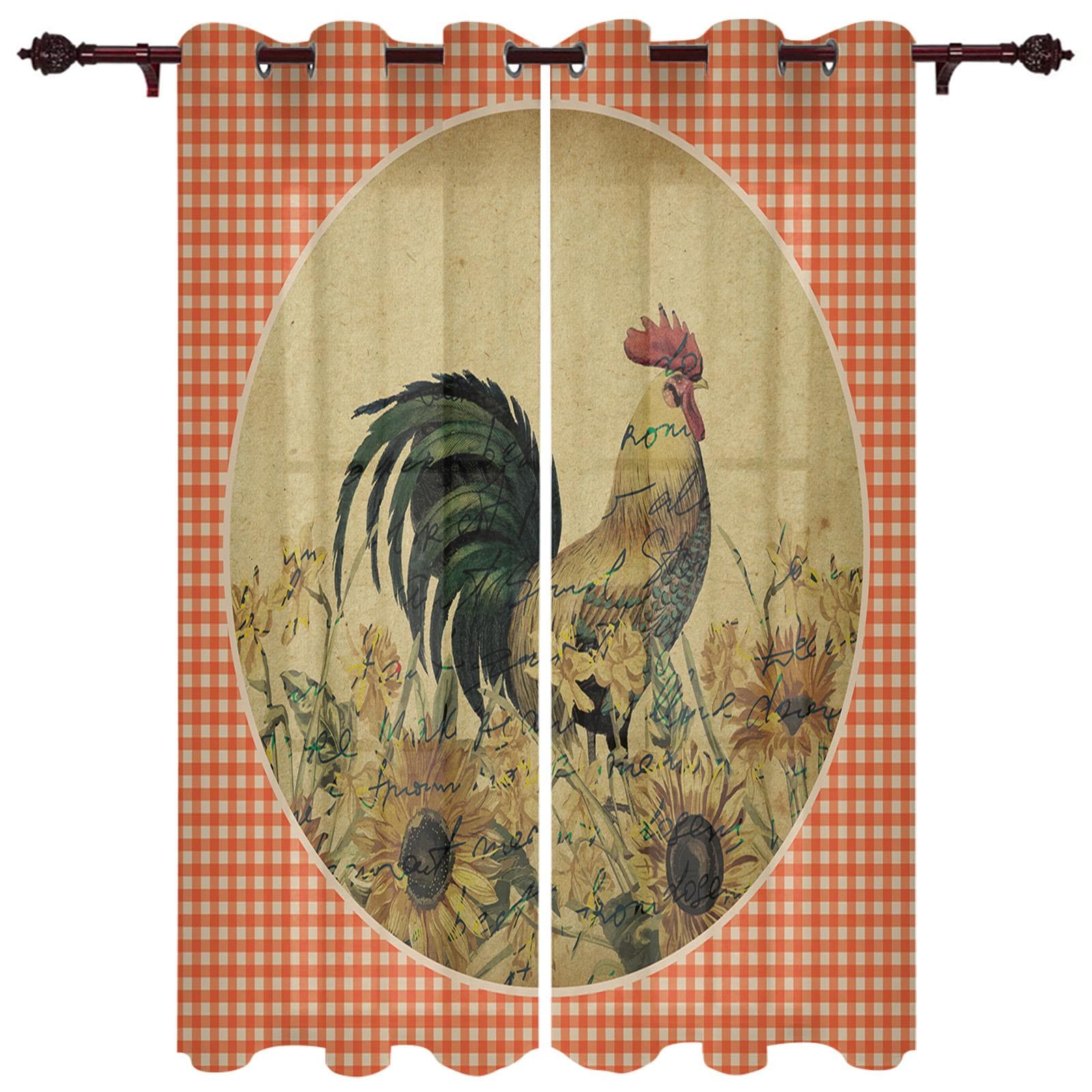 Farm Life Rooster Hen Sunflower Home Decor Window Curtains Bedroom Kitchen Curtain Panel Curtains for Living Room 135W x 185H(cm)