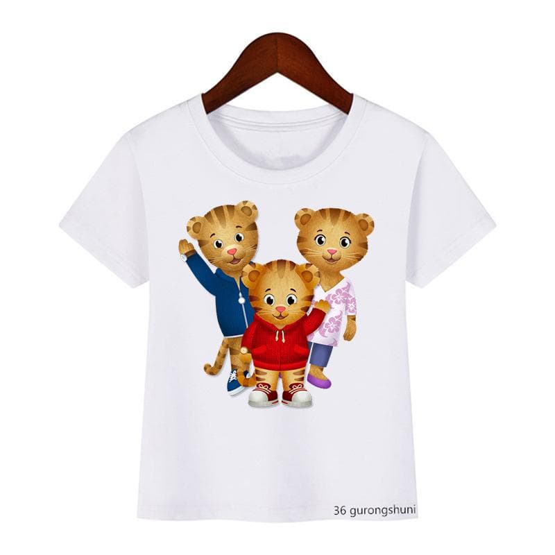 Fashion Children’S Tshirt Cute Daniel Tiger’S Neighborhood Cartoon Print Boy’S T-Shirt Summer Harajuku Girls T Shirts White Tops 160