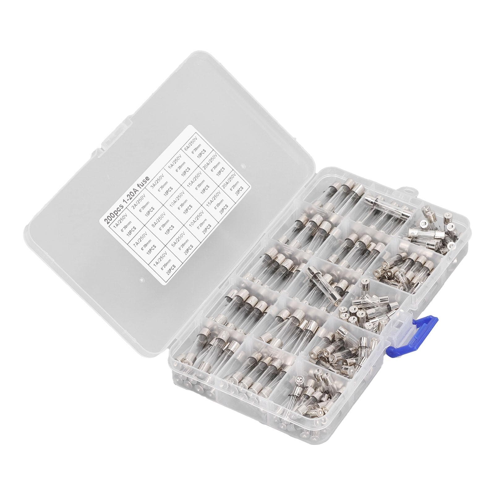 200PCS Glass Fuses Automotive Fuse Assortment Kit for Car RV Boat Truck 5x20mm 6x30mm 250V