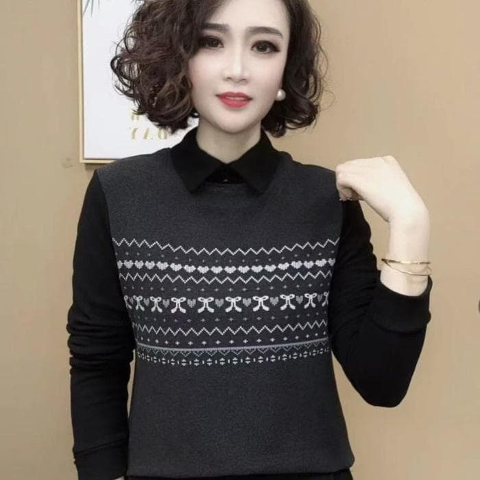 Mom's Winter Base Shirt for Women In Spring and Autumn Slim and Versatile Long-sleeved T-shirt Threaded Double-sided Fleece Top 5XL