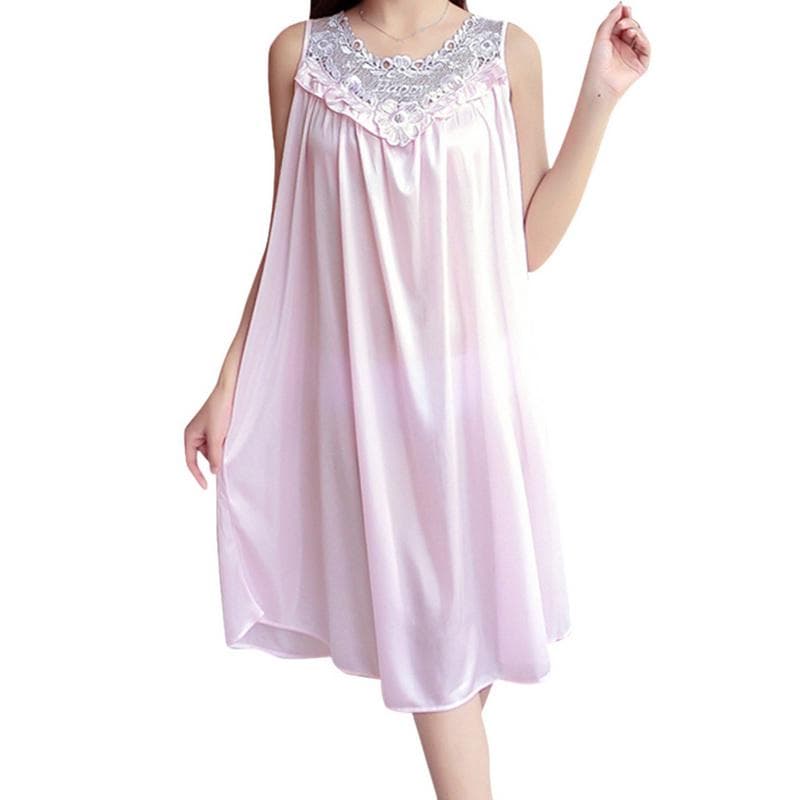 Women Nightgown Sexy Lingerie Robe Dress Silk Babydoll Nightdress Casual Loose Sleepwear XL light pink