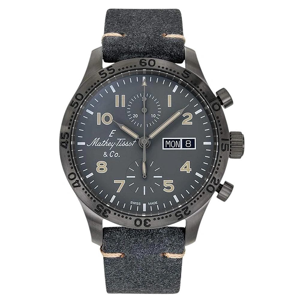 Mathey-Tissot Type 21 Chrono Leather Strap Black Dial Automatic H1821CHTLGO Men's Watch black