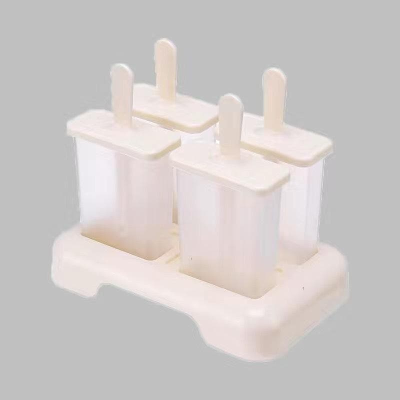1pc Popsicle Mold Homemade Ice Cream Model Iced Lolly Freezer Pop Ice Cube Tray Maker For Home Use 4 Beige + 4 Plastic Sticks multicolour