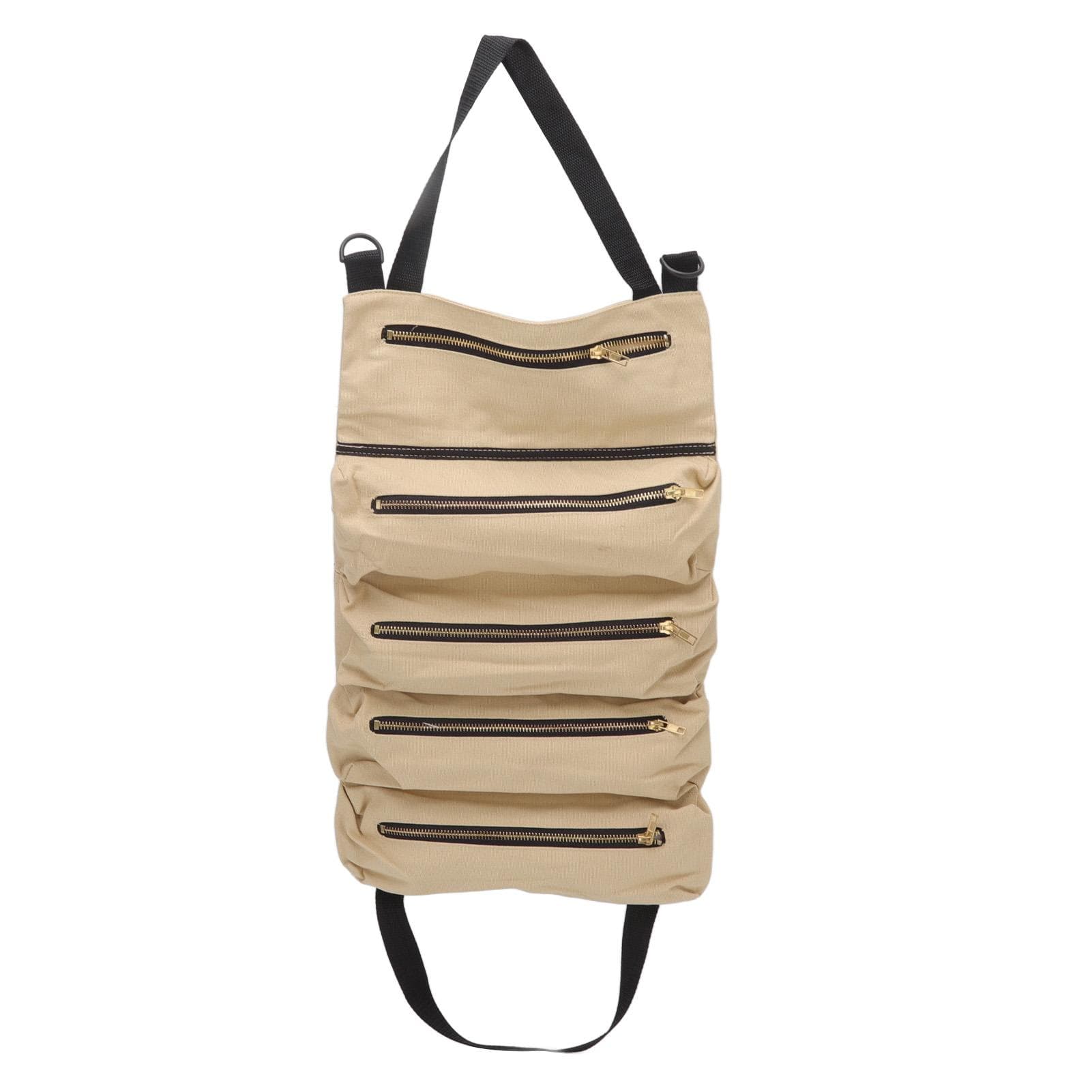 Car Back Seat Tool Storage Bag Canvas Garden Foldable Roll Up Tools Pouch Bag for Pliers Wrench khaki