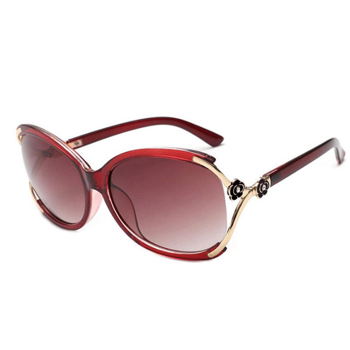 Newest Anti-UV Square Sunglasses for Women with Retro Camellia Design and Summer Glasses Case red
