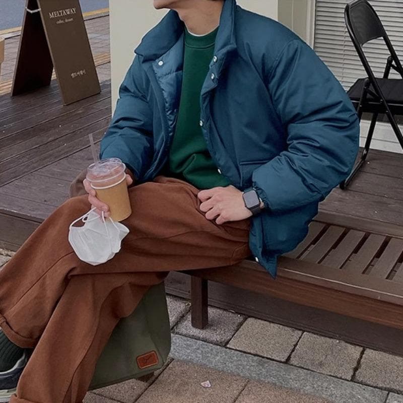Stand Collar Cotton Coat Men's Winter Warm Loose Coat Korean Style Trendy Versatile Thickened Bread Coat 2XL